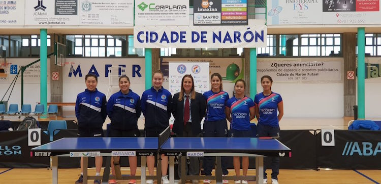 Las deportistas del Tecnigen Linares y Cidade Narón antes del partido