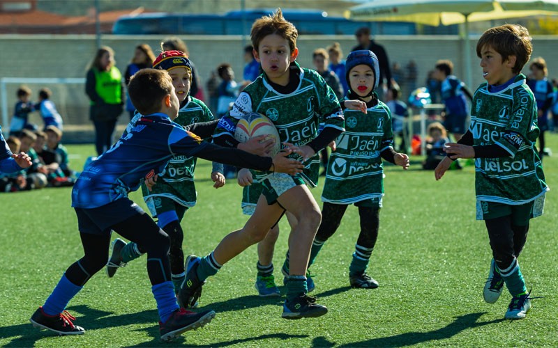 Un jugador del Jaén rugby avanza con el balón