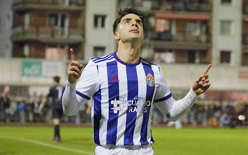 Aguado celebra uno de los dos goles anotados con el Valladolid en Copa del Rey