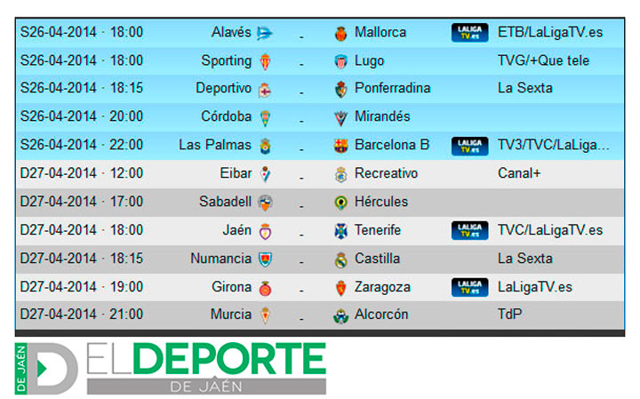 El Real Jaén-Tenerife, a las 18.00 horas del 27 de abril