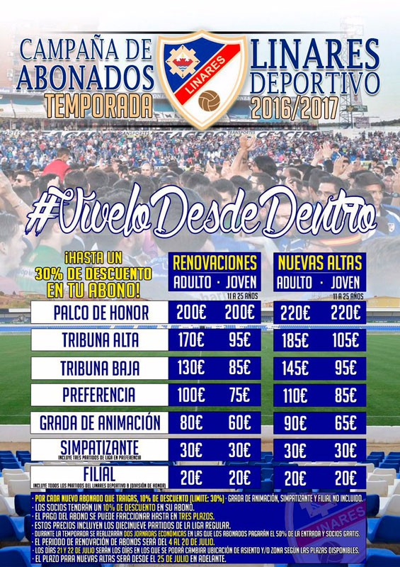 El Linares Deportivo apela a «vivir desde dentro» la temporada 2016-17 en su campaña de abonados