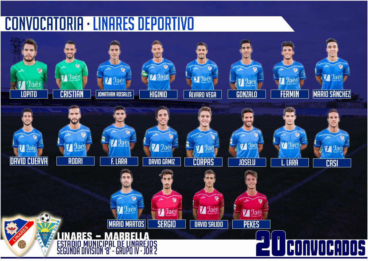 Convocatoria del Linares Deportivo para la segunda jornada liguera