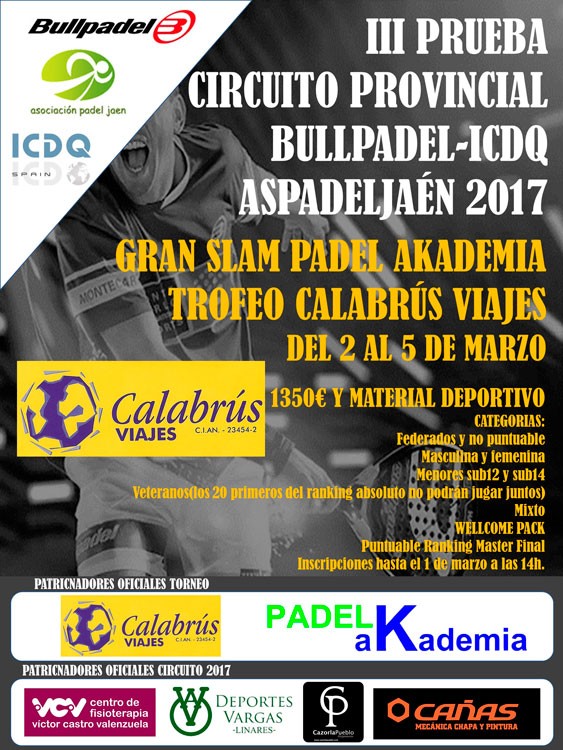 El primer Gran Slam de la temporada de Aspadel Jaén se celebrará entre el 2 y el 5 de marzo en Pádel Akademia
