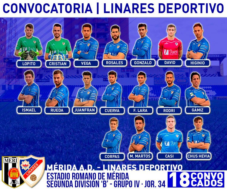 Convocatoria del Linares Deportivo para el partido ante el Mérida