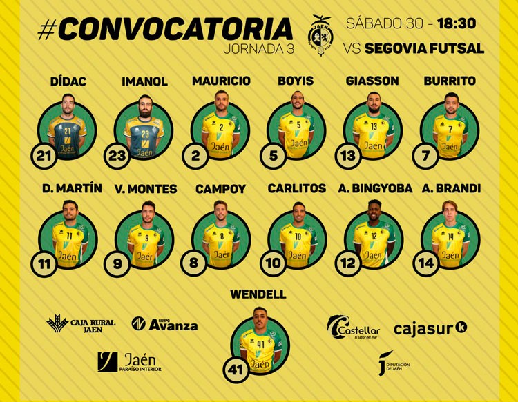 Convocatoria del Jaén Paraíso Interior FS para Segovia