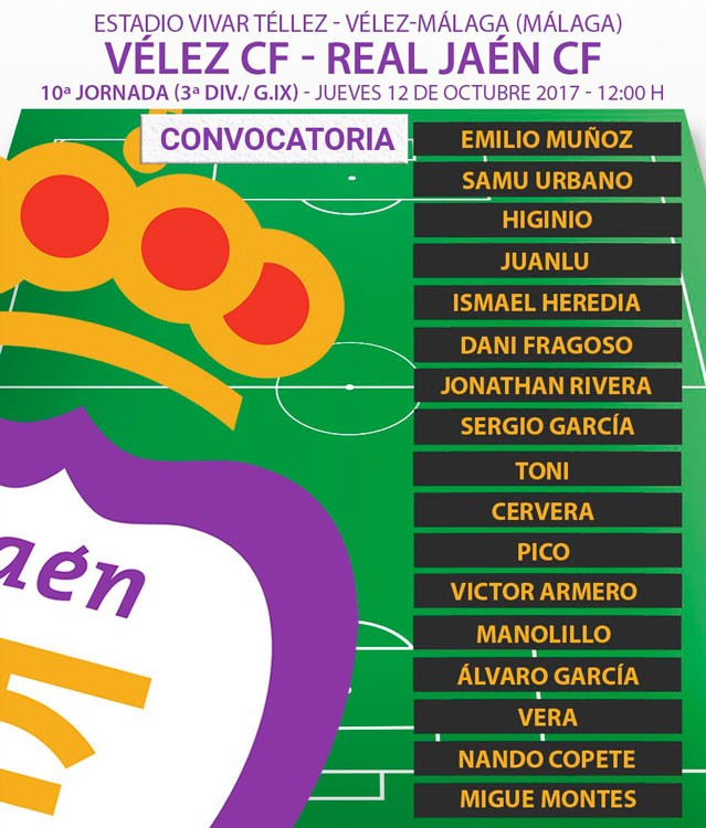 Convocatoria del Real Jaén para el encuentro en Vélez Málaga