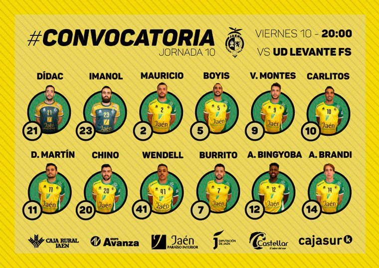 Convocatoria del Jaén FS para el encuentro ante el Levante UD