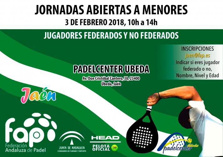 Padel Center Úbeda acogerá el 3 de febrero unas jornadas abiertas destinadas a menores