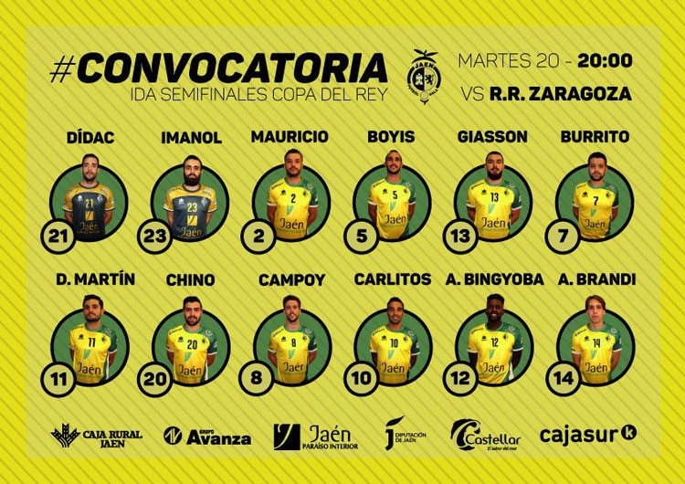 Convocatoria del Jaén FS para el partido de Copa del Rey en Zaragoza