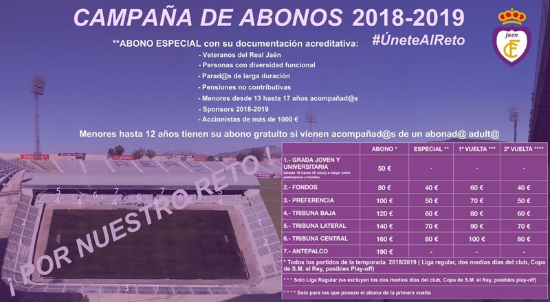 El Real Jaén anuncia los precios de los abonos 2018-19