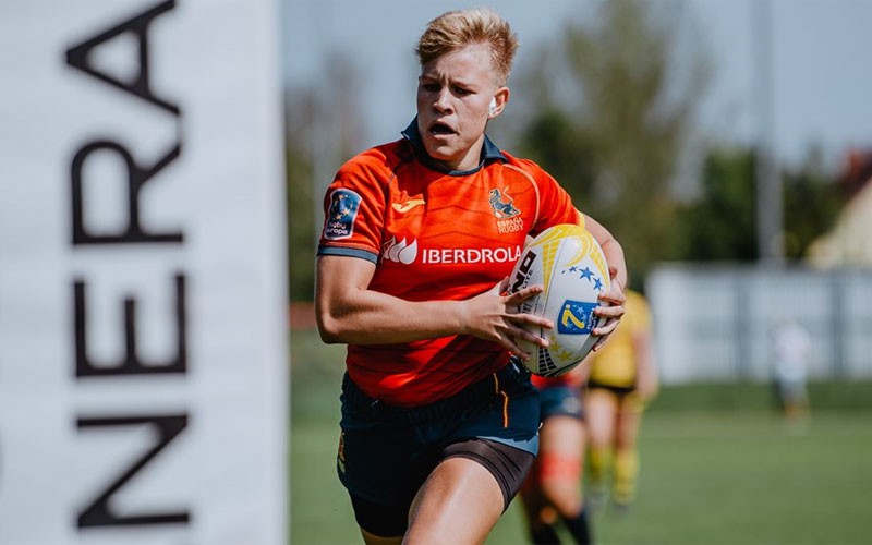 Carmen Carmona en un partido con la selección española de rugby seven