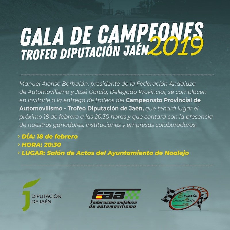 Noalejo albergará la entrega de trofeos del Campeonato Provincial de Automovilismo