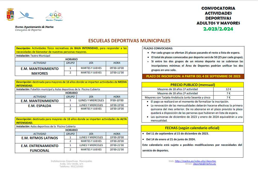 escuelas deportivas municipales ayuntamiento de martos