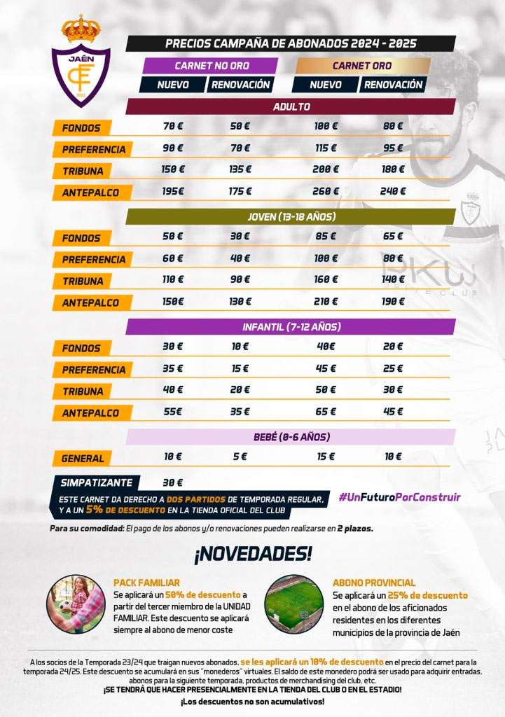precios abonos real jaen 2024-2025