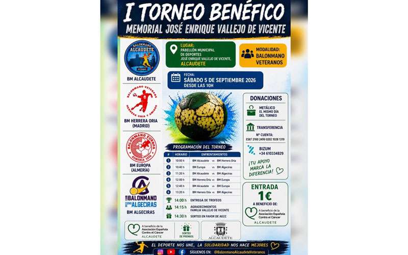 Alcaudete celebrará el I Torneo Benéfico de Balonmano Memorial José Enrique Vallejo de Vicente